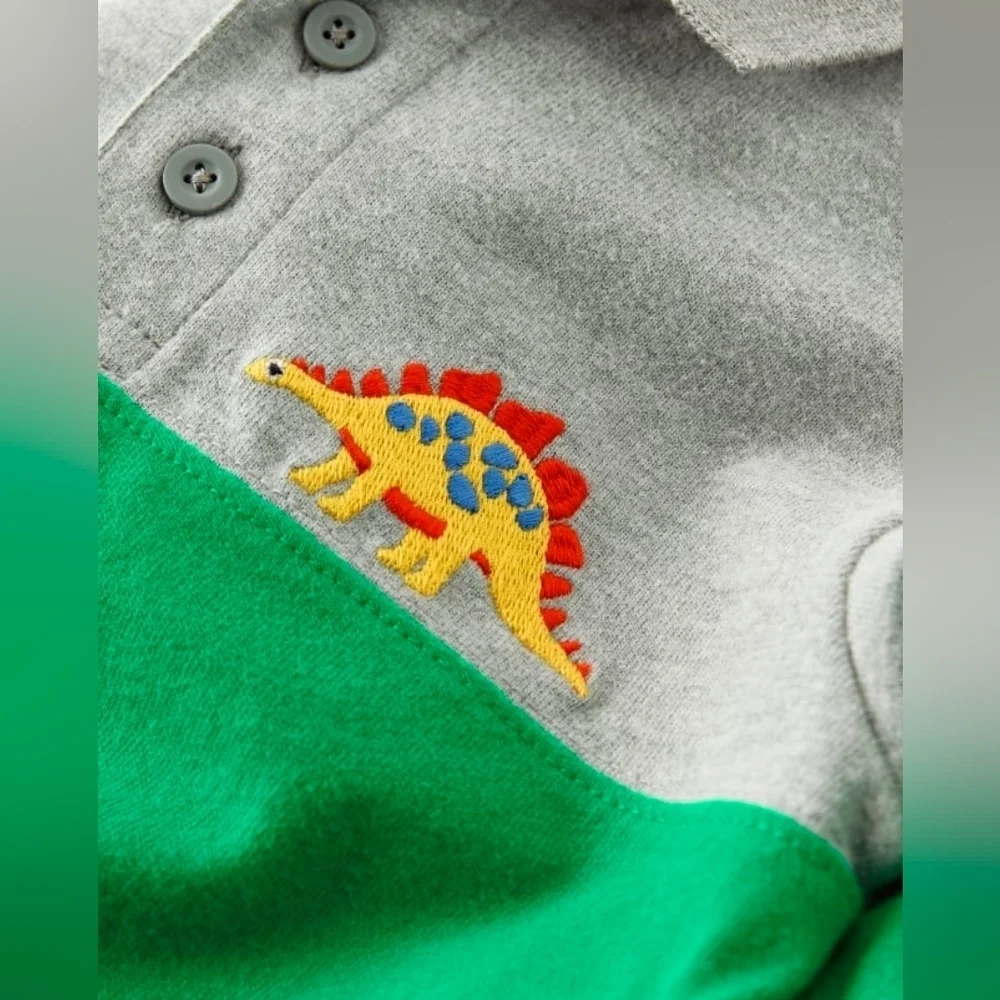 Gymboree 100% Cotton Colorblock Gray Green and Blue Dinosaur Polo Size 5T NWOT